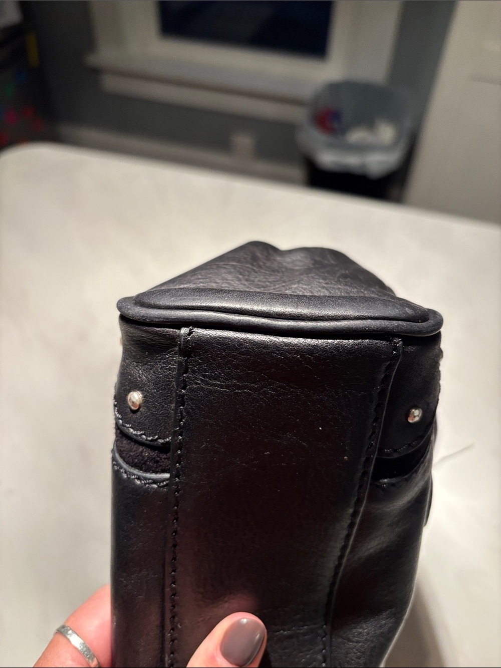 Classic Black Leather/Suede Shoulder Bag - Picture 3 of 7